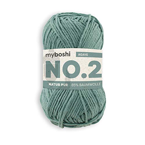 myboshi No.2 Baumwolle zum Häkeln, Baby Wolle, vegane Wolle zum Stricken, Wolle 60 Grad waschbar, für Baby und Amigurumi, 50g, Ll 100m Grün (Agave) 1 Knäuel von myboshi