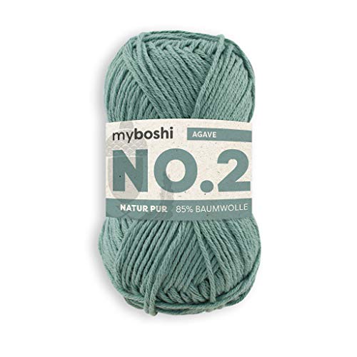 myboshi No.2 Baumwolle zum Häkeln, Baby Wolle, vegane Wolle zum Stricken, Wolle 60 Grad waschbar, für Baby und Amigurumi, 50g, Ll 100m Grün (Agave) 1 Knäuel von myboshi