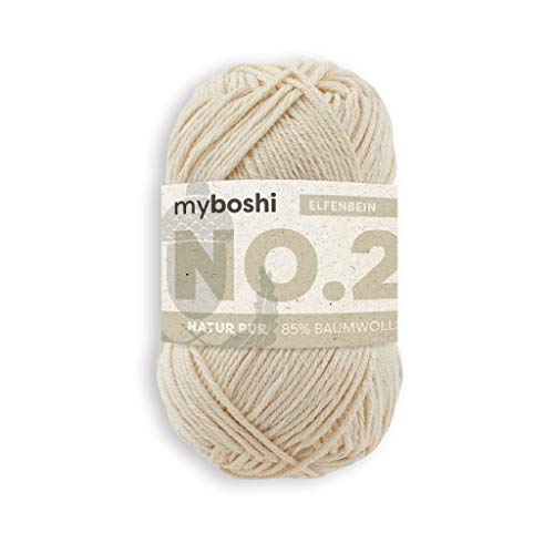 myboshi No.2 Baumwolle zum Häkeln, Baby Wolle, vegane Wolle zum Stricken, Wolle 60 Grad waschbar, für Baby und Amigurumi, 50g, Ll 100m Beige (Elfenbein) 1 Knäuel von myboshi