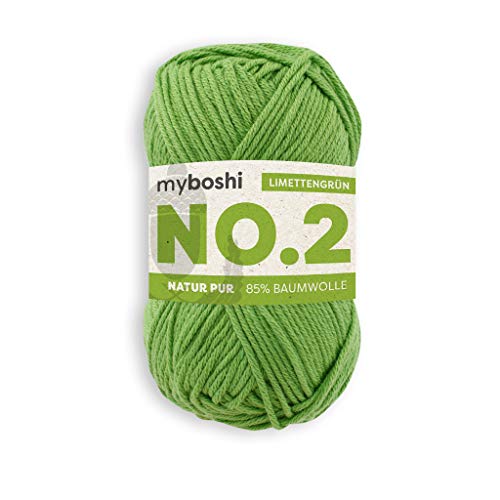 myboshi No.2 Baumwolle zum Häkeln, Baby Wolle, vegane Wolle zum Stricken, Wolle 60 Grad waschbar, für Baby und Amigurumi, 50g, Ll 100m Grün (Limettengrün) 1 Knäuel von myboshi
