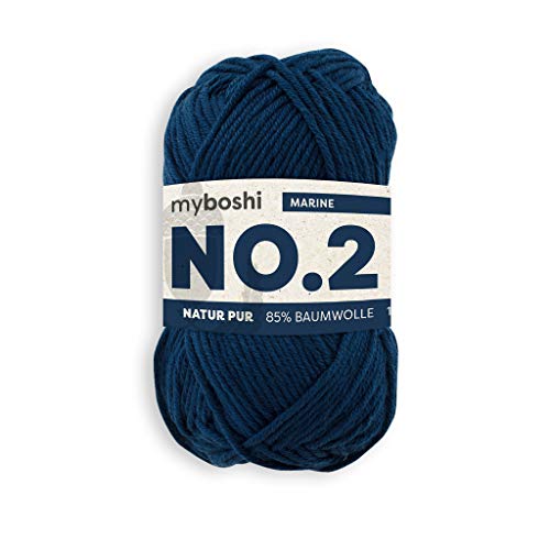 myboshi No.2 Baumwolle zum Häkeln, Baby Wolle, vegane Wolle zum Stricken, Wolle 60 Grad waschbar, für Baby und Amigurumi, 50g, Ll 100m Blau (Marine) 1 Knäuel von myboshi