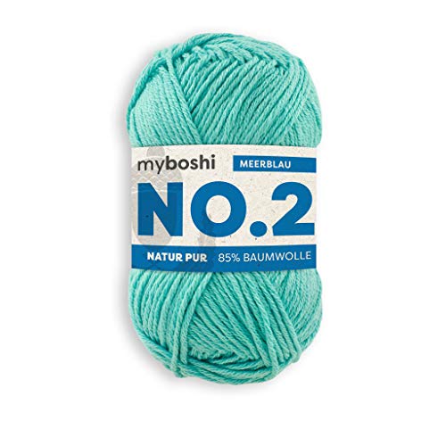 myboshi No.2 Baumwolle zum Häkeln, Baby Wolle, vegane Wolle zum Stricken, Wolle 60 Grad waschbar, für Baby und Amigurumi, 50g, Ll 100m Blau (Meerblau) 1 Knäuel von myboshi