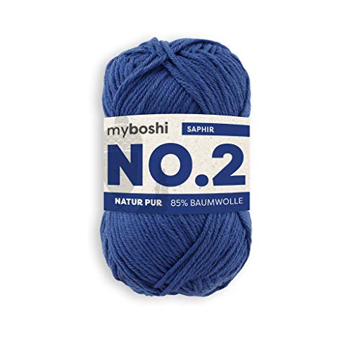 myboshi No.2 Baumwolle zum Häkeln, Baby Wolle, vegane Wolle zum Stricken, Wolle 60 Grad waschbar, für Baby und Amigurumi, 50g, Ll 100m Blau (Saphir) 1 Knäuel von myboshi