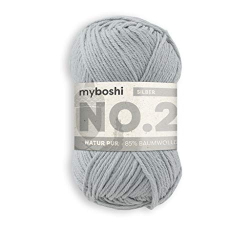 myboshi No.2 Baumwolle zum Häkeln, Baby Wolle, vegane Wolle zum Stricken, Wolle 60 Grad waschbar, für Baby und Amigurumi, 50g, Ll 100m Grau (Silber) 1 Knäuel myboshi No.2 Baumwolle zum Häkeln, Baby Wolle, vegane Wolle zum Stricken, Wolle 60 Grad waschbar, für Baby und Amigurumi, 50g, Ll 100m Grau (Silber) 1 Knäuel von myboshi