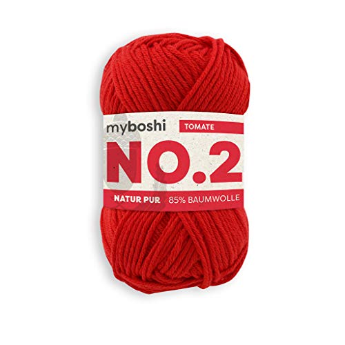 myboshi No.2 Baumwolle zum Häkeln, Baby Wolle, vegane Wolle zum Stricken, Wolle 60 Grad waschbar, für Baby und Amigurumi, 50g, Ll 100m Rot (Tomate) 1 Knäuel von myboshi