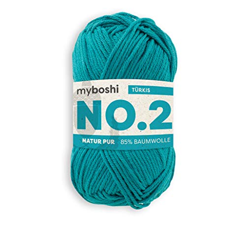 myboshi No.2 Baumwolle zum Häkeln, Baby Wolle, vegane Wolle zum Stricken, Wolle 60 Grad waschbar, für Baby und Amigurumi, 50g, Ll 100m Blau (Türkis) 1 Knäuel von myboshi