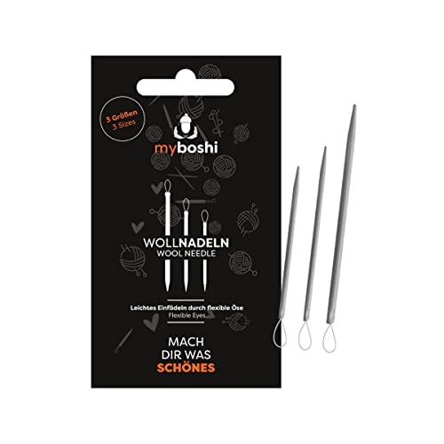 myboshi Wollnadeln, 3er Set, flexible Ösen, Aluminium, für dicke und dünne Garne geeignet, 3 Größen: 7cm, 8cm, 9,5cm Grau, 5g von myboshi