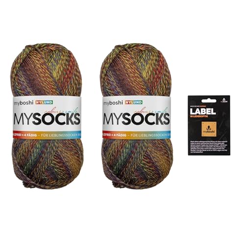 myboshi mysocks, 4-fädige Sockenwolle, Schurwolle, strapazierfähig, langlebig, filzfrei, Aloe Vera behandelt, inkl Label in Lederoptik, Rot (Nylund) 2 Knäuel von myboshi