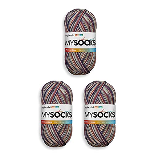 myboshi mysocks, 4-fädige Sockenwolle, strapazierfähiges Garn aus Schurwolle, Ökotex-Zertifiziert, filzfrei, 100g, Ll 420m Blau (Berdal) 3 Knäuel von myboshi