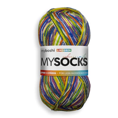 myboshi mysocks, 4-fädige Sockenwolle, strapazierfähiges Garn aus Schurwolle, Ökotex-zertifiziert, filzfrei, 100g, Ll 420m Blau (Lindgren) 1 Knäuel von myboshi