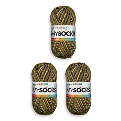 myboshi mysocks, 4-fädige Sockenwolle, strapazierfähiges Garn aus Schurwolle, Ökotex-Zertifiziert, filzfrei, 100g, Ll 420m Braun (Poulsen) 3 Knäuel von myboshi