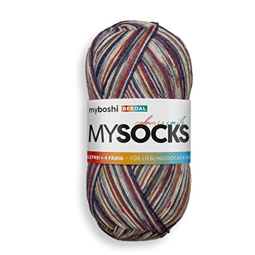 myboshi mysocks, 4-fädige Sockenwolle, strapazierfähiges Garn aus Schurwolle, Ökotex-zertifiziert, filzfrei, 100g, Ll 420m Blau (Berdal), 1 Knäuel von myboshi