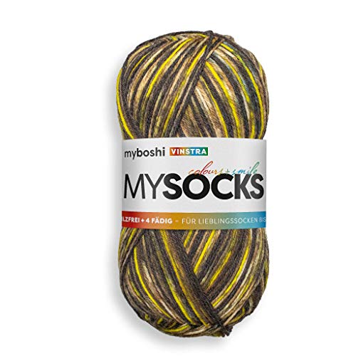 myboshi mysocks, 4-fädige Sockenwolle, strapazierfähiges Garn aus Schurwolle, Ökotex-zertifiziert, filzfrei, 100g, Ll 420m Gelb (Vinstra) 1 Knäuel von myboshi