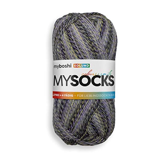 myboshi mysocks, 4-fädige Sockenwolle, strapazierfähiges Garn aus Schurwolle, Ökotex-zertifiziert, filzfrei, 100g, Ll 420m Lila (Edlund), 1 Knäuel von myboshi