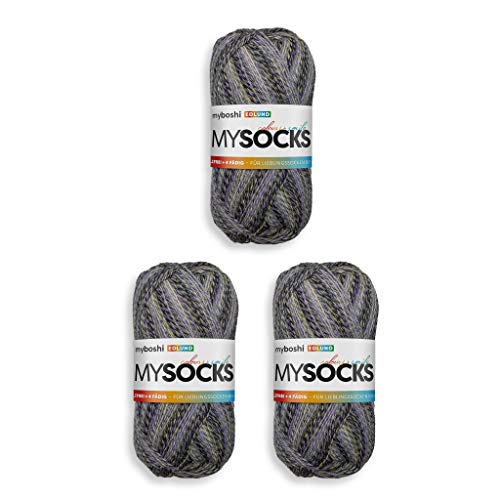 myboshi mysocks, 4-fädige Sockenwolle, strapazierfähiges Garn aus Schurwolle, Ökotex-zertifiziert, filzfrei, 100g, Ll 420m Lila (Edlund) 3 Knäuel von myboshi