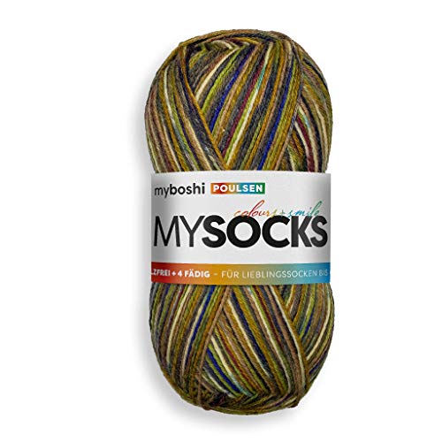 myboshi mysocks, 4-fädige Sockenwolle, strapazierfähiges Garn aus Schurwolle, Ökotex-zertifiziert, filzfrei, 100g, Ll 420m Braun (Poulsen) 1 Knäuel von myboshi