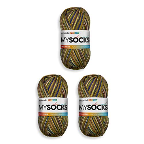 myboshi mysocks, 4-fädige Sockenwolle, strapazierfähiges Garn aus Schurwolle, Ökotex-zertifiziert, filzfrei, 100g, Ll 420m Braun (Poulsen) 3 Knäuel von myboshi