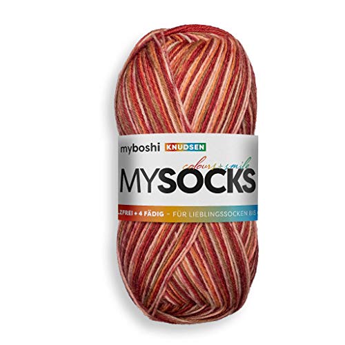 myboshi mysocks, 4-fädige Sockenwolle, strapazierfähiges Garn aus Schurwolle, Ökotex-zertifiziert, filzfrei, 100g, Ll 420m Rot (Knudsen) 1 Knäuel von myboshi