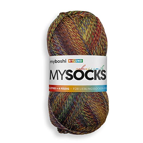 myboshi mysocks, 4-fädige Sockenwolle, strapazierfähiges Garn aus Schurwolle, Ökotex-zertifiziert, filzfrei, 100g, Ll 420m Rot (Nylund) 1 Knäuel von myboshi