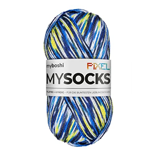 myboshi mysocks Pixel, 6-fädige Sockenwolle, strapazierfähig, Garn aus Schurwolle, filzfrei, 150g, Ll 390m Blau (Otis), 1 Knäuel von myboshi