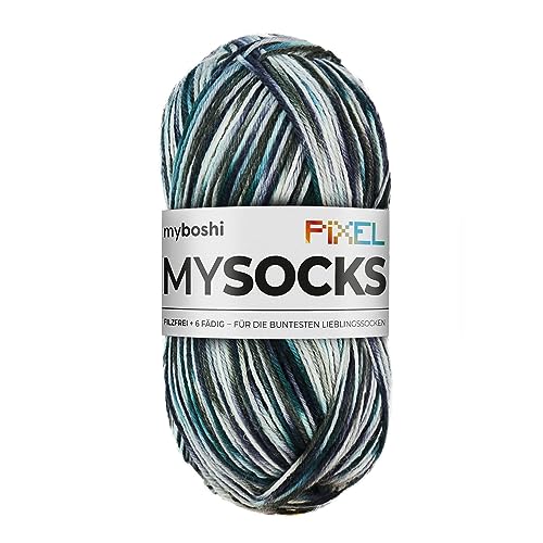 myboshi mysocks Pixel, 6-fädige Sockenwolle, strapazierfähig, Garn aus Schurwolle, filzfrei, 150g, Ll 390m Blau (Tron) 1 Knäuel von myboshi