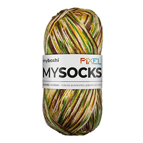 myboshi mysocks Pixel, 6-fädige Sockenwolle, strapazierfähig, Garn aus Schurwolle, filzfrei, 150g, Ll 390m Braun (Copper), 1 Knäuel von myboshi