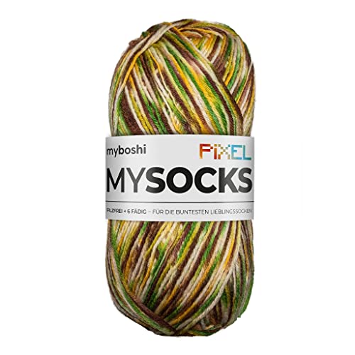 myboshi mysocks Pixel, 6-fädige Sockenwolle, strapazierfähig, Garn aus Schurwolle, filzfrei, 150g, Ll 390m Braun (Copper) 1 Knäuel von myboshi