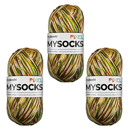 myboshi mysocks Pixel, 6-fädige Sockenwolle, strapazierfähig, Garn aus Schurwolle, filzfrei, 150g, Ll 390m Braun (Copper) 3 Knäuel von myboshi