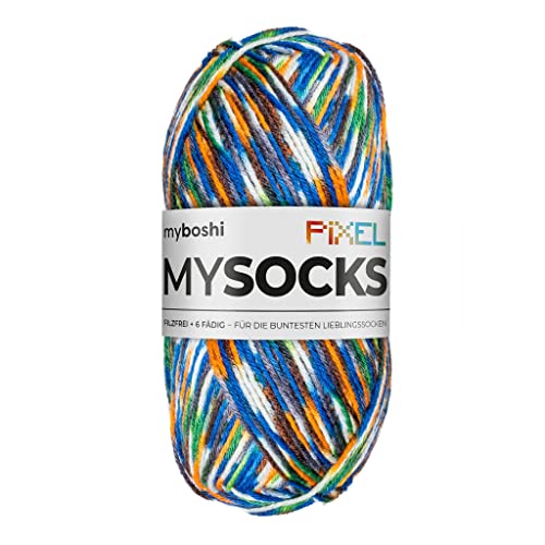 myboshi mysocks Pixel, 6-fädige Sockenwolle, strapazierfähig, Garn aus Schurwolle, filzfrei, 150g, Ll 390m Grün (Booker), 1 Knäuel von myboshi