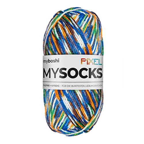 myboshi mysocks Pixel, 6-fädige Sockenwolle, strapazierfähig, Garn aus Schurwolle, filzfrei, 150g, Ll 390m Grün (Booker) 1 Knäuel von myboshi