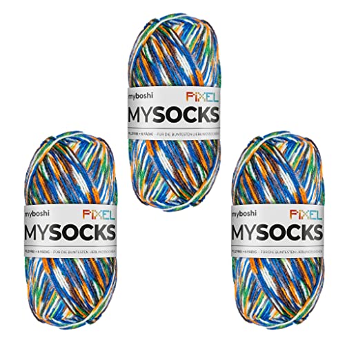 myboshi mysocks Pixel, 6-fädige Sockenwolle, strapazierfähig, Garn aus Schurwolle, filzfrei, 150g, Ll 390m Grün (Booker) 3 Knäuel von myboshi