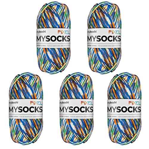 myboshi mysocks Pixel, 6-fädige Sockenwolle, strapazierfähig, Garn aus Schurwolle, filzfrei, 150g, Ll 390m Grün (Booker) 5 Knäuel von myboshi