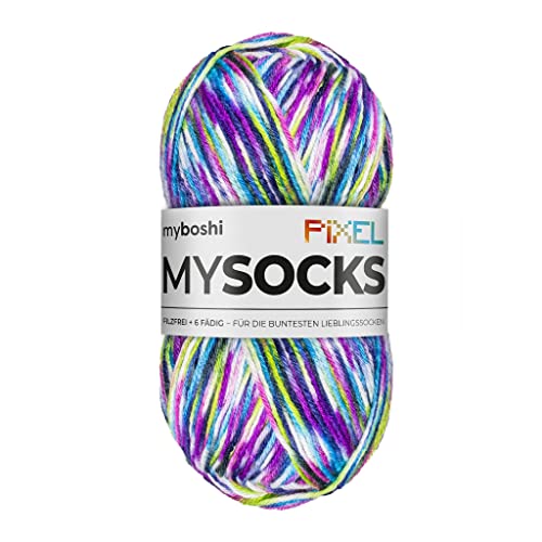 myboshi mysocks Pixel, 6-fädige Sockenwolle, strapazierfähig, Garn aus Schurwolle, filzfrei, 150g, Ll 390m Lila (Dotty), 1 Knäuel von myboshi