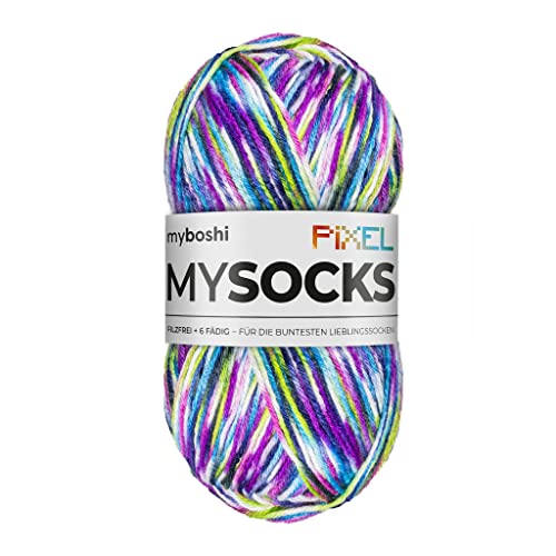 myboshi mysocks Pixel, 6-fädige Sockenwolle, strapazierfähig, Garn aus Schurwolle, filzfrei, 150g, Ll 390m Lila (Dotty) 1 Knäuel von myboshi