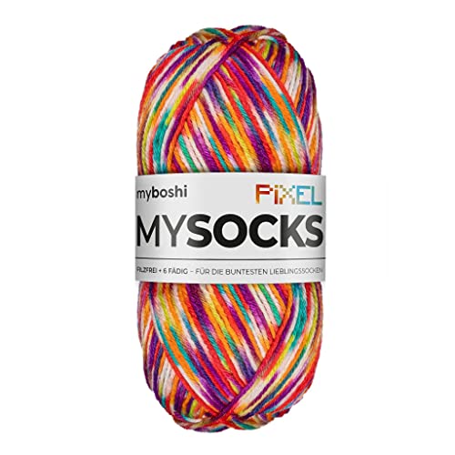 myboshi mysocks Pixel, 6-fädige Sockenwolle, strapazierfähig, Garn aus Schurwolle, filzfrei, 150g, Ll 390m Orange (Spark), 1 Knäuel von myboshi