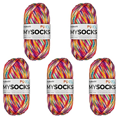 myboshi mysocks Pixel, 6-fädige Sockenwolle, strapazierfähig, Garn aus Schurwolle, filzfrei, 150g, Ll 390m Orange (Spark), 5 Knäuel von myboshi