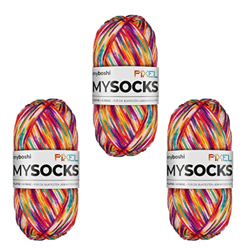 myboshi mysocks Pixel, 6-fädige Sockenwolle, strapazierfähig, Garn aus Schurwolle, filzfrei, 150g, Ll 390m Orange (Spark) 3 Knäuel von myboshi