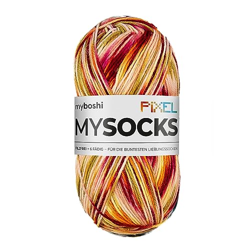 myboshi mysocks Pixel, 6-fädige Sockenwolle, strapazierfähig, Garn aus Schurwolle, filzfrei, 150g, Ll 390m Orange (Virex) 1 Knäuel von myboshi