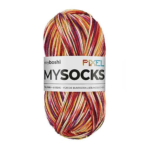 myboshi mysocks Pixel, 6-fädige Sockenwolle, strapazierfähig, Garn aus Schurwolle, filzfrei, 150g, Ll 390m Rot (Nesu) 1 Knäuel von myboshi