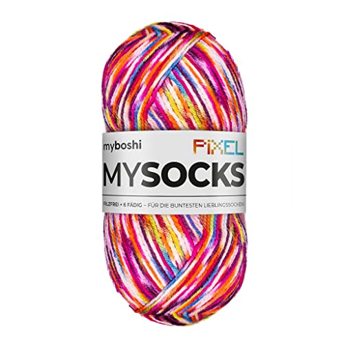myboshi mysocks Pixel, 6-fädige Sockenwolle, strapazierfähig, Garn aus Schurwolle, filzfrei, 150g, Ll 390m Rot (Nova) 1 Knäuel von myboshi