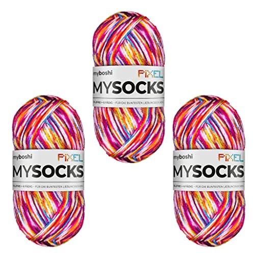 myboshi mysocks Pixel, 6-fädige Sockenwolle, strapazierfähig, Garn aus Schurwolle, filzfrei, 150g, Ll 390m Rot (Nova) 3 Knäuel von myboshi