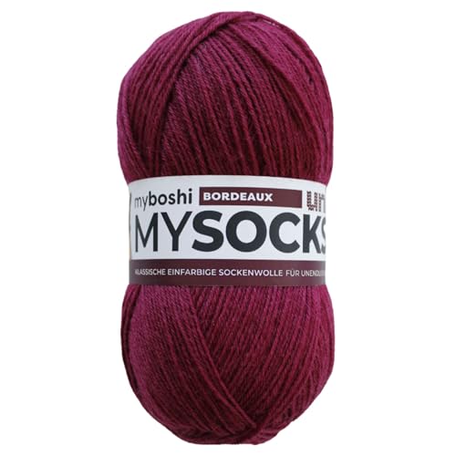 myboshi mysocks uni einfarbige Sockenwolle, 4-fädig, weich und geschmeidig, mit Aloe Vera behandelt, 100g, Ll 420m, Rot (Bordeaux), 1 Knäuel von myboshi