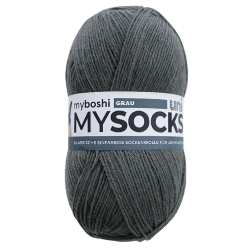 myboshi mysocks uni einfarbige Sockenwolle, 4-fädig, weich und geschmeidig, mit Aloe Vera behandelt, 100g, Ll 420m, Grau, 1 Knäuel von myboshi