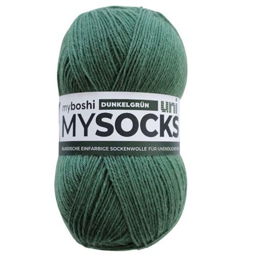 myboshi mysocks uni einfarbige Sockenwolle, 4-fädig, weich und geschmeidig, mit Aloe Vera behandelt, 100g, Ll 420m, Grün (Dunkelgrün), 1 Knäuel von myboshi