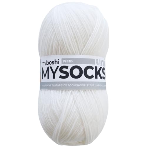 myboshi mysocks uni einfarbige Sockenwolle, 4-fädig, weich und geschmeidig, mit Aloe Vera behandelt, 100g, Ll 420m, Weiß, 1 Knäuel von myboshi