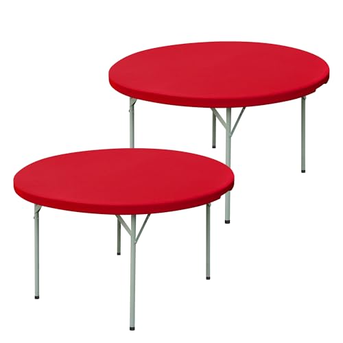 mylacerhome Runde Tischdecke, 152 cm, Stretch-Spandex, 152,4 cm, rot, waschbar, elastische Tischauflage für drinnen und draußen, 2 Stück von mylacerhome