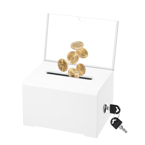 Acrylic Spendenbox Geldkassette Losbox Abschließbare Aufbewahrungsbox mit Einstecktafel für Abstimmungen, Gewinnspiele, Wettbewerbe - weiß Acrylic Spendenbox Geldkassette Losbox Abschließbare Aufbewahrungsbox mit Einstecktafel für Abstimmungen, Gewinnspiele, Wettbewerbe - weiß von myourvann