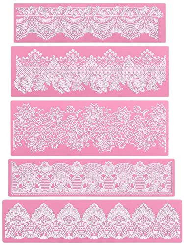 Spitzen-Silikonmatte, 5 Stück, für Zuckerspitzen, Fondant, Spitze, Fondant, Kuchen, Spitzenform, Fondant, Werkzeug, Kuchendekoration, Spitzenmuster, Blumenmuster, Formen für Zucker, Bastelzubehör Spitzen-Silikonmatte, 5 Stück, für Zuckerspitzen, Fondant, Spitze, Fondant, Kuchen, Spitzenform, Fondant, Werkzeug, Kuchendekoration, Spitzenmuster, Blumenmuster, Formen für Zucker, Bastelzubehör von nadamuSun