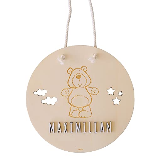 nagu® Teddybär. Holzwimpel "Lesen gibt Träume". Dekoratives Holzschild zum Aufhängen mit einem schönen Lesespruch, ideal zur Kinderzimmerdekoration oder als originelles Geschenk für Jungen von nagu