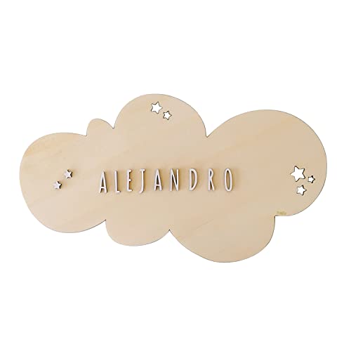 Holzschild Große Wolke Personalisierte Namen Wanddekoration Kinderzimmer Wanddekoration Tür Schild Aufkleber Baby Original Geschenk von nagu